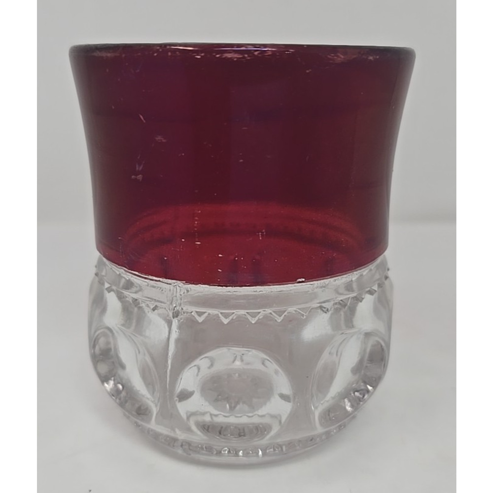 VTG Tiffin Kings Crown Ruby Red Flash Thumbprint 4" H Drinking Glass U174